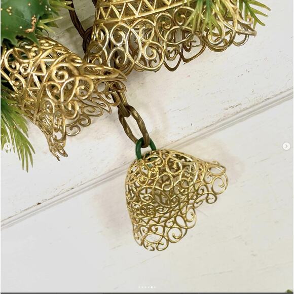 Vintage Christmas Wall Decor Flocked Plastic Poinsettia Bells Holly Berries - Picture 5 of 6